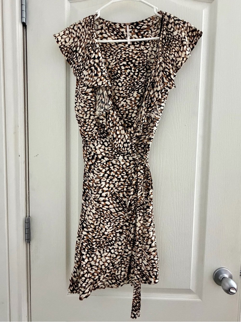 Free People Brown, Cream & Black Printed Wrap Midi Dress